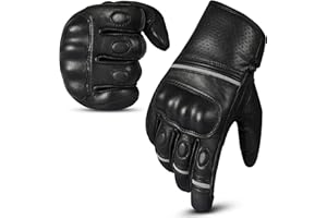 RideMaxx Motorcycle Gloves Mens Leather Motorbike Gloves Black Leather Gloves Touch Screen ATV Riding Racing Gloves