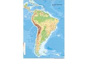 TIGER MOON Carte physique d'Amérique du Sud - Papier plastifié - Format A1 - 59,4 x 84,1 cm