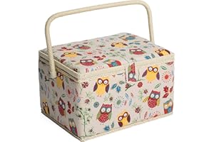 Hobby Gift Exclusive Large Sewing Craft Hobby Storage Box, Accessories Tray Pin Cushion Pocket PVC Handle 23.5 x 31 x 20cm, Owl