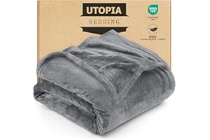 Utopia Bedding Przytulny koc polarowy [150 x 200 cm, Popielaty Szary] miękki, lekki, ciepły, przytulny i oddychający koc na łóżko, sofę, kanapę