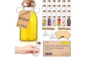 volila Szklane Butelki - 100ml (24 Szt.) Szklane Słoiki z Korkowymi Pokrywkami na Mleko, Jogurt, Przyprawy lub Dżem - Małe Szklane Słoiki na Prezenty na Przyjęcia, Wesela i Projekty DIY