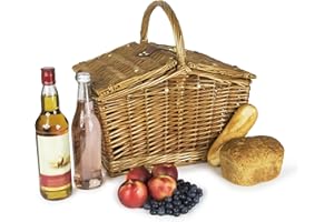 Wrenbury Willow Picnic Basket Hamper for 4 People| 4 Person Picnic Hamper, Picnic Basket for 4 | Traditional Picnic Hamper Basket Wicker Shopping Basket