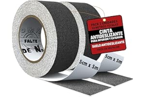 Q NO TE FALTE DE NA Cinta antideslizante negra pack 2 rollos 5cm x 5m total 10 metros cinta antideslizante escaleras suelos y rampas protección para niños mayores y mascotas uso interior y exterior certificación REACH