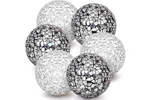 Kepfire 6 Pack Black Decorative Balls for Bowl,2.4 Inch Silver Decorative Glass Balls for Bowls Vase Filler,Mosaic Crack Orbs Decorative Balls for Table Centerpiece,Christmas Thanksgiving Decorations