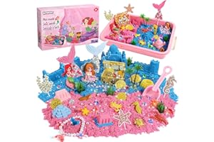 KNASON Arena Juguete Magica Sirena,Arena Kit Cinetica para Niños y Niñas con 1KG de Arenas de Colores,Cofre del Tesoro y Arenero,Regalo de Cumpleaños de Navidad para Niños de 3 4 5 6 7 8 Años