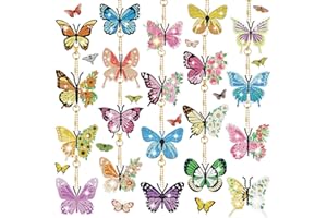 FAIRYSANDY 20 Pcs Butterfly Diamond Painting Keychains Kit 5D Butterfly DIY Diamond Key Chain Single Side Floral Hanging Diamond Painting Ornament Kits for Spring Summer Beginners Adults Crafts
