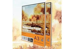 ESENG® Papel de acuarela, A3X2-40 hojas - 300 g/m² - blanco, almohadilla de acuarela pulpa de madera, bloc de acuarela, Watercolor paper, para acuarela, dibujar y pintar