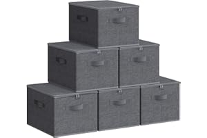 SONGMICS Aufbewahrungsbox mit Deckel, 6er Set, faltbare Stoffbox mit Griffen, Aufbewahrung für Kleidung, 40 x 30 x 25 cm, Vliesstoff, schiefergrau RZB003G02