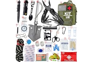 HUMPTI Kit Supervivencia UE 2025 con Mochila Botiquín y Linterna, Manta Térmica Supervivencia, Cuchillo Supervivencia Militar Profesional más Hacha, Tiritas, Vendas, Silbato y Brújula (Titán - Premium)