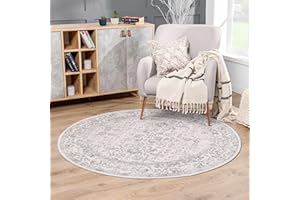 ‎HUGEAR HUGEAR Vintage Waschbarer Teppich Rund 150cm Runder Wohnzimmer Schlafzimmer Grau Rutschfester Tepich Kurzflor Schlafzimmer Carpet Living Room Bedroom Esszimmer Teppiche Büro