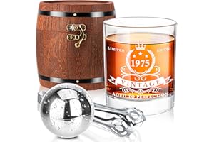 LIGHTEN LIFE Regalos de 50 cumpleaños para él, juego de vasos de whisky de 1975 en caja de barril, regalos de 50 años, ideas de regalo de 50 cumpleaños, vaso de whisky de 50 cumpleaños para papá y