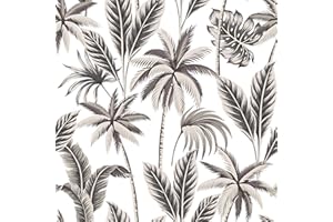 Yullpaper Papier Peint Jungle Tropical Rouleau Adhesif Pour Meuble Vinyle Beige/Gris Papier Peint Adhesif Feuillage Rouleau Adhesif Decoratif Chambre Salon Papier Peint Adhesif Mural 44,5cm x 300cm