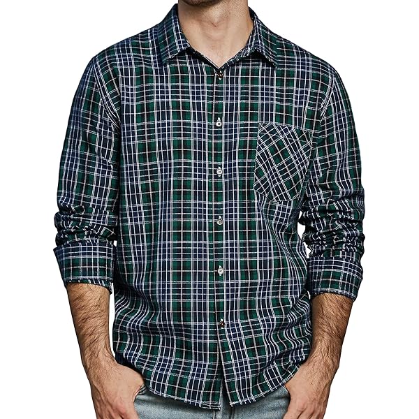 HISDERN Houthakkershemd Lange Mouwen voor Heren Casual Katoen Geruit Flanel Shirt met Zak Normale Pasvorm Geel 4XL