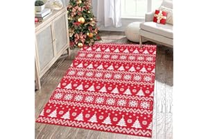 CAROMIO Świąteczny dywan do salonu, można prać w pralce, antypoślizgowy, do wewnątrz, na Boże Narodzenie, dekoracyjny dywan do sypialni, jadalni, przedszkola, czerwony, 140 x 200 cm