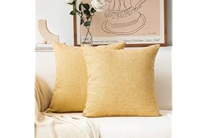 Home Brilliant Yellow Cushion Covers 45 x 45 for Sofa Bed, Burlap Decorative Square Pillows for Bed, Plain Linen Cushion Cover 18x18 Inch, Set of 2, 45cm, Yellow