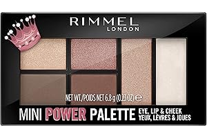 Rimmel London, Mini Power Palette 3 in 1 con Ombretti per Occhi ed Illuminanti Viso e Labbra, 003 Queen