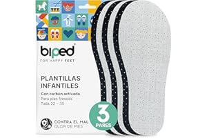 biped tres pares de plantillas de carbón activo infantiles con látex, para una regulación climática, higiene y frescor en el calzado y en los pies z2768