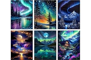 HOQQUE Diamond Painting Broderie Diamant Peinture 6 pièces 30×40 Kit Complet en Perle a Coller Paysage Accessoires 5d Canevas Tableau Enfant Adulte Strass Lot Puzzle Dessin Cadeau Decoration Murale Chambre
