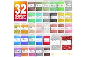 JEMESI Epoxidharz Farbe, Mica Pulver Glitter Seifenfarbe Set Pigment 32 Farben (5g, insgesamt 160g) für Kunstharz Gießharz, Seife, Badebombe, Kerze, kosmetischer, Lidschatten, Nagellack, Schleim