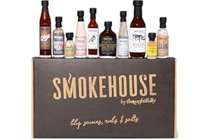 ‎THOUGHTFULLY Smokehouse by Thoughfully BBQ Probier-Set - Geschenkbox mit veganen Barbecue Grill-Saucen, Salzen & Trockenmarinaden - 10er Set