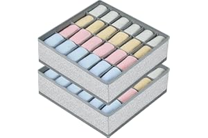 Joyoldelf Zestaw 2 składanych organizerów do szuflad z włókniny na bieliznę, biustonosze, skarpety, pudełko do przechowywania, oszczędność miejsca, przechowywanie skarpet (jasnoszary)