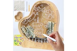 Lakpopya Spardose für Kinder Jungen Mädchen Sparschwein Kinder Spardose Personalisiert Durchsichtig Spardose Buchstabe Holz A-Z mit Zielbereich & Aufkleber & Marker, Taufe Geschenk Dekoration (Herz-1)