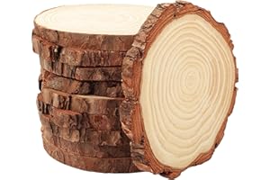 Kurtzy 10Pz Dischi - Fette di Legno 10 cm 11 cm di Diametro e 10mm Spessore- Tronchi Dischetti Decorativi con Corteccia e Finitura Liscia - Cerchi Creativi in per Fai da Te