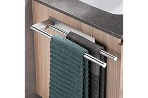 Dvocel Porte-serviettes sans perçage, à double barre, en acier inoxydable 304, à deux bras, autoadhésif, montage mural, pour invités, salle de bain, cuisine