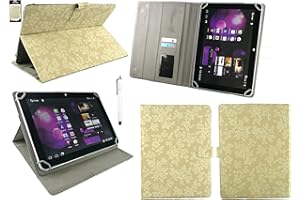 Emartbuy White Stylus + Vintage Floral Beige PU Leather Multi Angle Executive Folio Wallet Case Cover With Card Slots Compatible With Tesco Hudl 2 8.3" Inch Wi-Fi Tablet and Selected 8-9 Inch Tablets