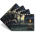 Julian Friers Owl and Fox Large Table Mats by Wildlife Artist Set of 4 - Non-slip - Cork-backed Placemat Set