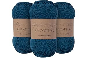 Utopia Crafts Re-Cotton Lot de 3 pelotes de fil à tricoter 100 g (baleine bleue)