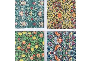 DISCOVER LIFESTYLE & FASHION FABRICS William Morris 100% Cotton Percale 4 Pack Designer Fat Quarter Bundle FQ Fabric Packs Quilting Patchwork Craft Sewing Material | 19" x 20" (50cm x 52cm) (Bundle 1)