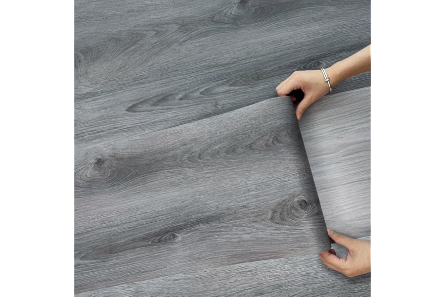 Vinyl Flooring Roll, 30cmX 5m, Laminate Wood Flooring, Peel n Stick,Waterproof Covering for Bedroom, Living room,Rental,(1.5m² Smoke Grey)