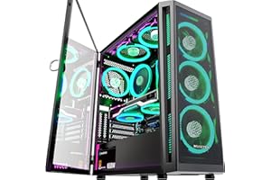 ‎MUSETEX MUSETEX PC Gehäuse ATX Vorinstallation von 6 PWM ARGB Lüftern, Mid Tower Gaming Gehäuse mit zu öffnender Seitenwand aus gehärtetem Glas, Mesh Computer gehäuse, TW8