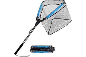 PLUSINNO Fish Landing Net Foldable Foldable Telescopic Pole Handle Durable Nylon Material Mesh Safe Fishing Catch or Release