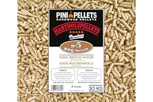 PINI Granulés de bois dur 100 % hêtre № 5 pour barbecue, 30 kg, granulés pour barbecue, fumage, chauffage
