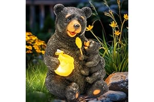‎GIGALUMI GIGALUMI Słoneczne statuetki ogrodowe kochający niedźwiedź figurka światła na zewnątrz, podwórko, dekoracja ogrodowa, wyjątkowe prezenty na parapetówkę dla mamy, kobiet