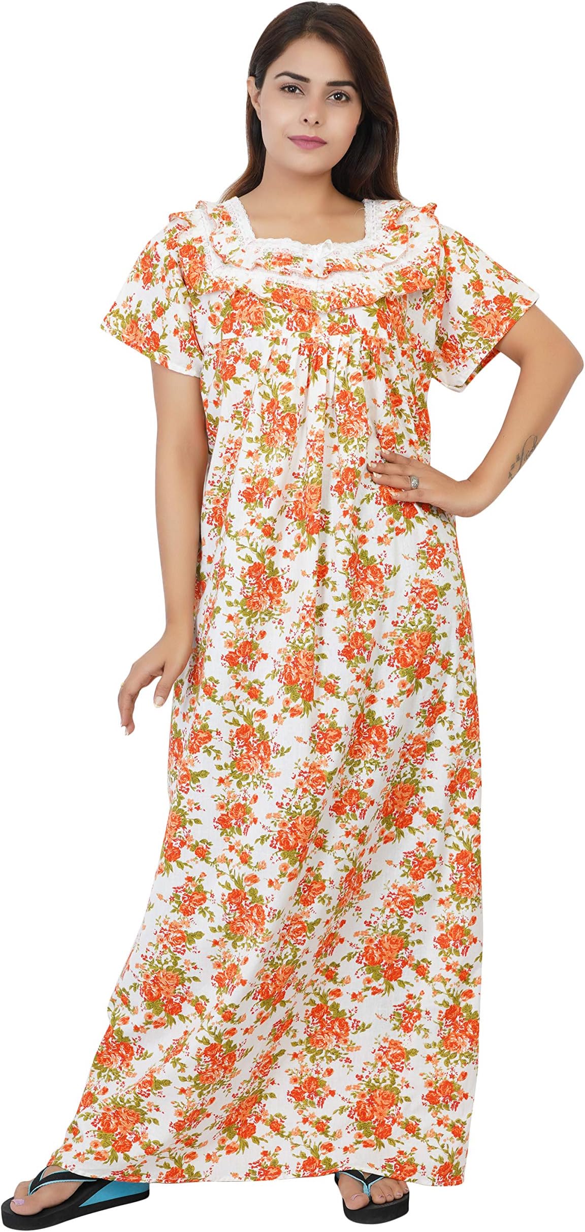 Himanshu HandloomWomen's Cotton Printed Maxi Nighty
