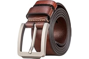 Tolumo Mens Belt Thick Full Grain Leather Belts 1.5" Wide Great for Casual Jeans Dress Work, Adjustable Classic Belt Trim to Fit