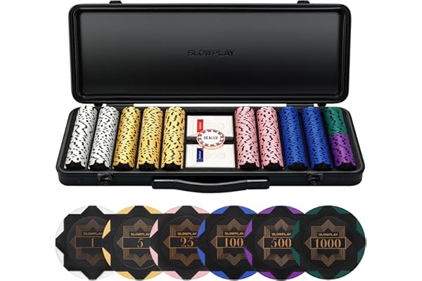 SLOWPLAY Set de jetons de Poker en Argile Nash 14 g, édition Black Gold - Full Set de 500 pièces | Jetons numérotés : 1,5,25,100,500,1000 | Mallette Haut de Gamme avec Coque en Polycarbonate Durable