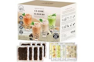 Bubble/Boba Tea Kit with Instant Tapioca Pearls and Milk Tea Powders | Makes 8 Drinks | Assorted Classic Flavours include Classic, Matcha, Thai, Vanilla in Individual Sachets | By Moriyama Teahouse