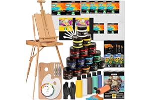VISWIN Acrylic Paint Set with French Easel, Professional Painting Kit with Acrylic, Pouring Paints, Brushes, Canvas, Art Supplies, Art Set for Adults, Artists, Beginners