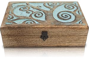 THE GREAT INDIAN BAZAAR Gran regalo de cumpleaños hecho a mano decorativo joyero de madera con árbol de la vida tallado, cerradura y llavero organizador de joyas, caja de recuerdos, caja de guardar el tesoro, 20 x 12 cm