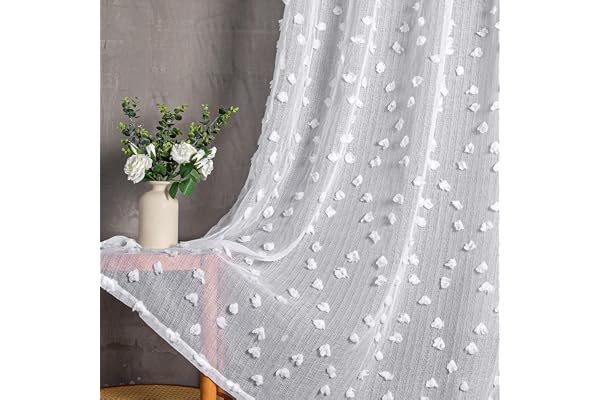 Vit pompom-gardin barnrum flicka 140 x 260 cm gardiner vardagsrum med dekorativ tyll för heminredning omklädningsrum älva och romantiska öljetter interiörer 2 st