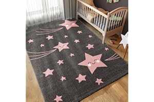 ‎CARPETTEX TEPPICH Carpettex Kinderteppich süße Stern Design Pink 120 x 170 cm - Kurzflor Teppich Kinderzimmer für Mädchen und Jungen Pflegeleicht Weich - Waschbarer Spielteppich Babyteppich Gaming Teppich Babyzimmer