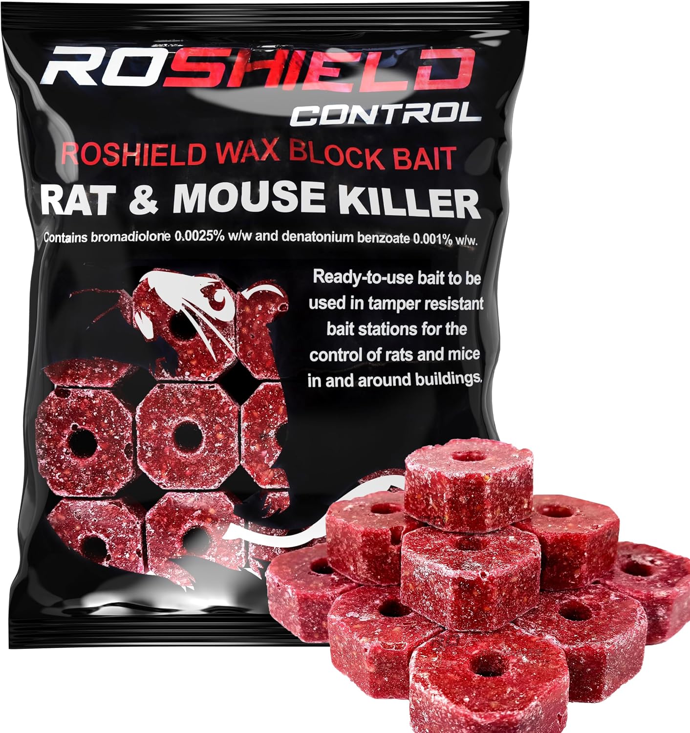 ROSHIELD- Rat/Mouse Poisoning,Poison Blocks 300g, Super Strength, Single-Feed Fast Acting Rat & Mouse Killer, Rat Poison Block Bait - Indoor,Outdoor For Rodent Bait Station Refill Packs…
