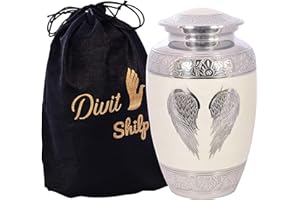 Divit Shilp Urna funeraria para Cenizas humanas con Bolsa de Terciopelo, para Adultos de hasta 100 kgs by (White Angel Wings, Adult)