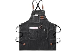 EWIZ Cotton Canvas Apron Adjustable Cross-Back straps with Three Pockets Chef, Artist, Baker, Barista, Bartender, BBQ Aprons for Men and Women