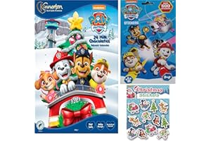 PRICE PERFECT Paw Patrol Advent Calendar 2024 for Kids Christmas, 24 Nut Safe, Vegetarian Friendly, Milk Chocolates + 500 Paw Patrol Stickers + Peel off Xmas themed images sheet (Bundle)