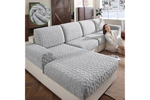 OHSIO Sofa Cushion Covers – Elastic Polar Fleece Couch Cover, Soft, Warm, Stretchable & Non-Slip Protector for Sectional, Loveseat & Standard Sofas(1 Piece Back Couch Cover, Light Gray)